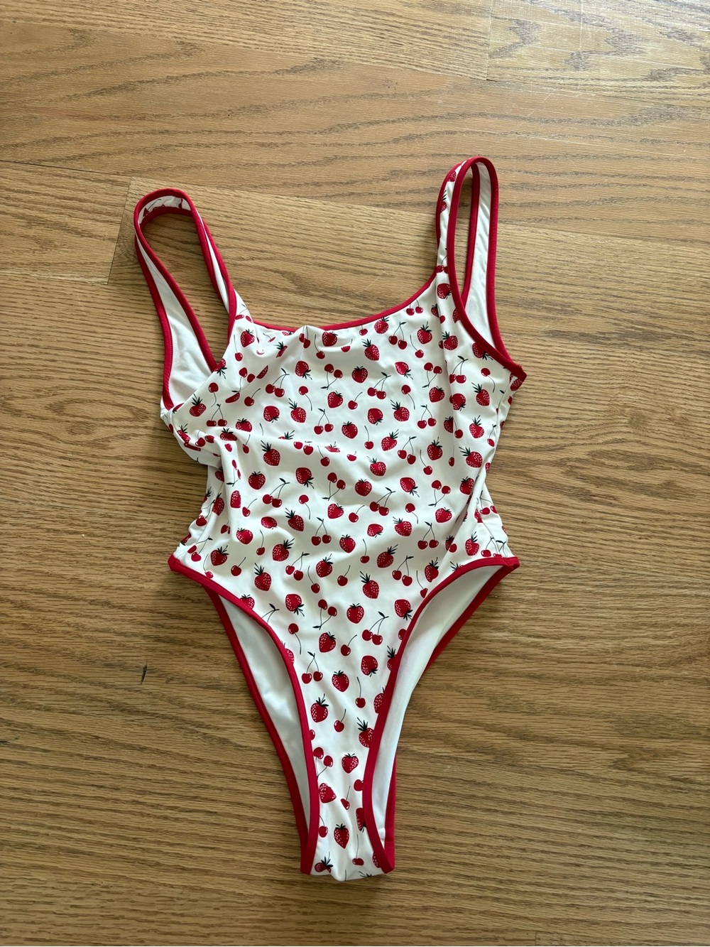 Frankie's Bikinis White One-Piece with Red Strawberry Print